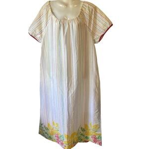 Vintage Dan Ellen Robe House Dress Women M-L White Striped Floral Cottagecore